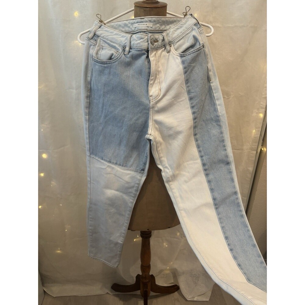 Women's PacSun Two-Tone Mom Jeans Color Block Patchwork High Waist Denim Size 29